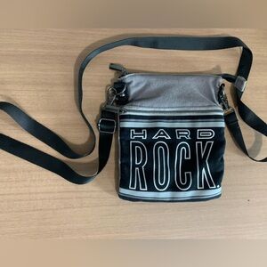 Hard Rock Cafe Crossbody Bag Gray Silver Black Purse Canvas Adjustable Strap